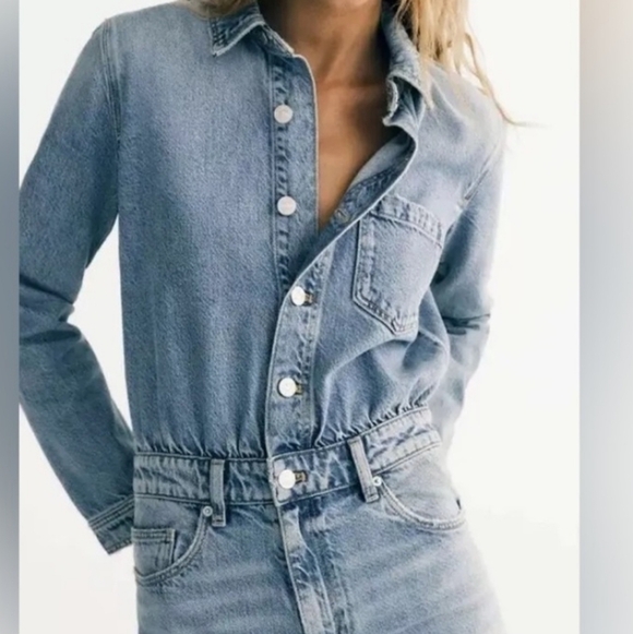 Zara Light Blue Flare Women's Jumpsuit XXL Back To School Gorpcore Streetwear - Picture 3 of 11